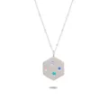 Collier hexagonal en acier inoxydable avec cristaux colorés et chaîne à billes fine - Hexagone Argenté