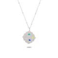Collier fleur en acier inoxydable poli avec cristaux colorés et gravure d'étoiles - Argent Fleur à Quatre Pétales