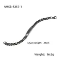 Black stainless steel curb chain bracelet for men with smooth engravable ID plate - Black Polished Curved Style (NMSB-F257-1) / Black