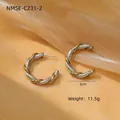 Detailed view of 3cm twisted C-shape hoop earrings with gold and silver woven texture - 18K Gold / Two-Tone Twisted Texture C-Shaped Style (NMSE-C231-2)