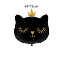 Globo de gato negro de papel de aluminio con corona dorada para fiesta, 64x73cm - L / Negro