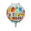 Silver round foil balloon with Back to School slogan and colorful stationery patterns - Round Back To School Design B