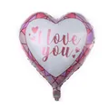 White heart-shaped foil balloon with I love you text and pink geometric pattern border - White Purple Grid Heart Style (Model B)