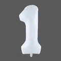 Close-up of matte white foil balloon shaped as number 1 for birthday party decor - White 1