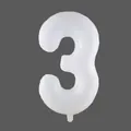Detailed view of white number 3 foil balloon with visible inflation valve on grey background - White 3