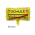 Yellow road sign style foil balloon for school enrollment ceremony with German text 40x33cm - Square German School Sign Shape