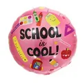Pink foil balloon for school season featuring School is Cool text and stationery icons - Round Pink Design D