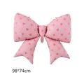 Pink bow-shaped foil balloon with red hearts for birthday party, 98x74cm size - Pink with Red Hearts