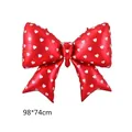 Large red bow foil balloon with white heart pattern for girl birthday party 98x74cm - Red with White Hearts