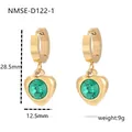 Pendientes de corazón en oro de 18K con cristal verde para accesorios de joyería - Talla única / Pendientes de Aro con Corazón de Strass Verde Dorado (NMSE-D122-1)