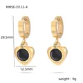 Pendientes de corazón dorado con gema negra, longitud 28,5 mm, joyas chapadas en oro 18K - Talla única / Pendientes de Aro con Corazón de Strass Negro Dorado (NMSE-D122-4)