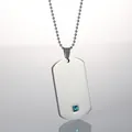 Collar de acero de titanio plateado con colgante rectangular y circón cuadrado azul - Chapado en oro 18K / Collar Color Acero