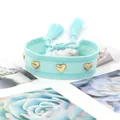 Light blue woven friendship bracelet with golden heart studs and bohemian tassels - Gold Heart Rivets / Light Blue (H-G-003)