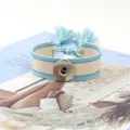 Etnische geweven armband beige met blauwe strepen en zilveren drukknoop voor dames - Beige Blauw (1#)