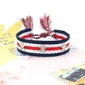 Pulsera tejida con remaches de estrella rayas rojas blancas azules y borlas - Retro Americano (44#)