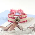 Etnische geweven armband met drukknop, beige-roze patroon en decoratieve kwastjes - Beige Rozerood (2#)