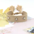 Pulsera de la amistad tejida caqui estilo bohemio con estrellas de plata y borlas - Caqui (28#)