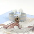 Gevlochten Noosa armband met lichtgrijze en blauwe strepen, drukknoop en kwastjes - Grijsblauw (4#)