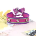 Pulsera de la amistad tejida a mano con remaches de estrellas plateadas y borlas - Rosa Fucsia (51#)
