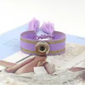 Pulsera trenzada lavanda con hilo de seda dorado y botón a presión de metal plateado - Lavanda (8#)