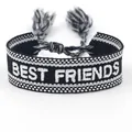 Geweven BEST FRIENDS vriendschapsarmband met zwart en wit borduursel en kwastjes - Zwart en Wit BEST FRIENDS