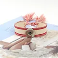 Pulsera étnica trenzada roja y blanca con botón de presión plateado y detalle de borlas - Rojo Blanco (10#)