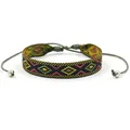 Ethnic boho υφαντό βραχιόλι με πολύχρωμα γεωμετρικά σχέδια και ρυθμιζόμενο πράσινο κορδόνι - Κίτρινο Πράσινο Κόκκινο Γεωμετρικό (D#)