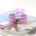 Pulsera trenzada lavanda de estilo étnico con botón de presión plateado y detalle de flecos - Púrpura Claro (12#)