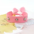 Pulsera de la amistad tejida en rosa con estrellas plateadas y cierre de borlas - Rosa Claro (7#)