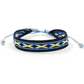 Ethnic boho υφαντό βραχιόλι φιλίας με μπλε και κίτρινα γεωμετρικά σχέδια σε μαύρο φόντο - Μπλε Κίτρινο Λευκό Ρόμβος (K#)