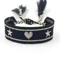 Zwarte geweven armband met zilveren sterborduursel en zwarte decoratieve kwastjes - Zwart Hart en Ster