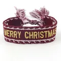 Red woven Christmas friendship bracelet with gold Merry Christmas embroidery and tassels - Merry Christmas Type 1