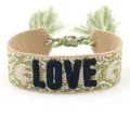 Adjustable woven friendship bracelet with 3D LOVE embroidery and decorative tassels - Style 72 Red Geometric