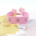 Pulsera de la amistad trenzada rosa ajustable con estrellas plateadas y detalles de borlas - Rosa Dulce (10#)