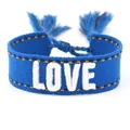 Detail of blue woven bracelet with white LOVE embroidery and elegant tassel drawstring - 5#