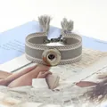 Pulsera tejida de estilo étnico gris y rosa con botón de presión de metal plateado - Gris Rosa (18#)