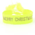 Macro detail of neon yellow woven bracelet with gold Merry Christmas embroidery and tassels - Merry Christmas 5