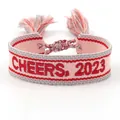 Pink and red embroidered woven bracelet featuring CHEERS 2023 text and tassels - CHEERS 2023 Style 1
