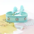 Pulsera de la amistad tejida azul claro ajustable con estrellas y borlas - Azul Claro Rayado (12#)