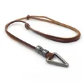 Collana vintage in pelle marrone con nodo regolabile e ciondolo a triangolo d'argento - Stile Triangolo Cavo Cordino Marrone (Triangolo-Marrone)