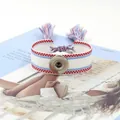 Pulsera Noosa trenzada roja, blanca y azul con borla decorativa y botón de presión - Rojo Blanco Azul (19#)