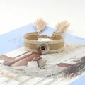 Pulsera trenzada bohemia caqui con botón de presión de metal y cordón de borlas - Khaki (20#)