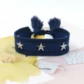Pulsera de la amistad trenzada azul oscuro con estrellas plateadas y borlas ajustables - Azul Profundo (16#)