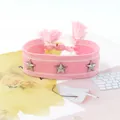 Pulsera tejida rosa con estrellas plateadas y flecos para mujer y niña - Rosa y Blanco (17#)