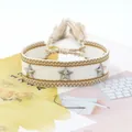 Pulsera de la amistad tejida marfil con estrellas de plata y borla ajustable - Blanco Marfil (18#)