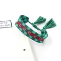 Green checkerboard woven Merry Christmas tassel bracelet with adjustable embroidery - Merry Christmas 8