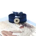 Pulsera tejida azul oscuro con borlas y botón a presión de plata pulida brillante - Azul Profundo (30#)