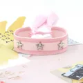 Pulsera trenzada rosa con tachuelas de estrellas plateadas y detalles de flecos - Rosa Blanco Rayado (25#)