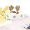 Pulsera de la amistad tejida blanca con tachuelas de estrella plateadas y borlas - Cuerda de Color Blanco (29#)