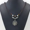 Collar vintage para hombre con colgante de telaraña, cordón de cuero trenzado y cuentas - Cuerda Negra